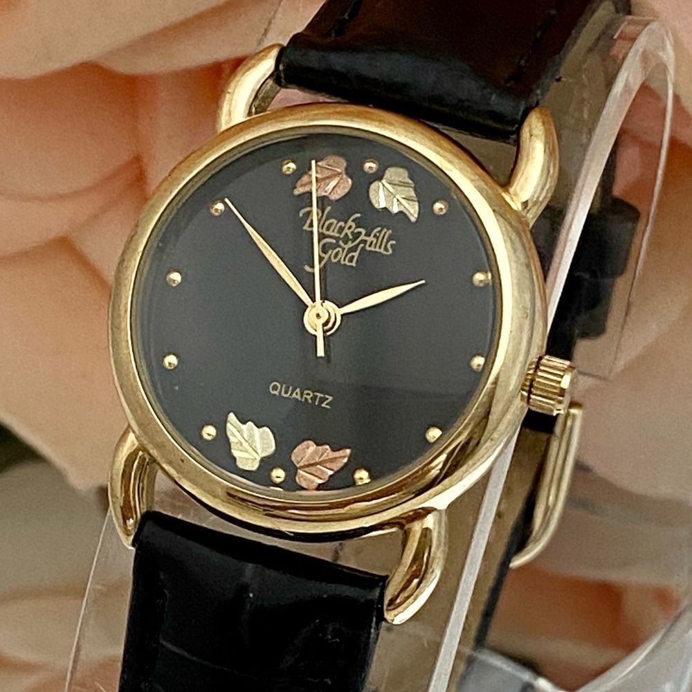 Black Hills Gold Real 12K Gold Leaves on Dial Ladies Watch